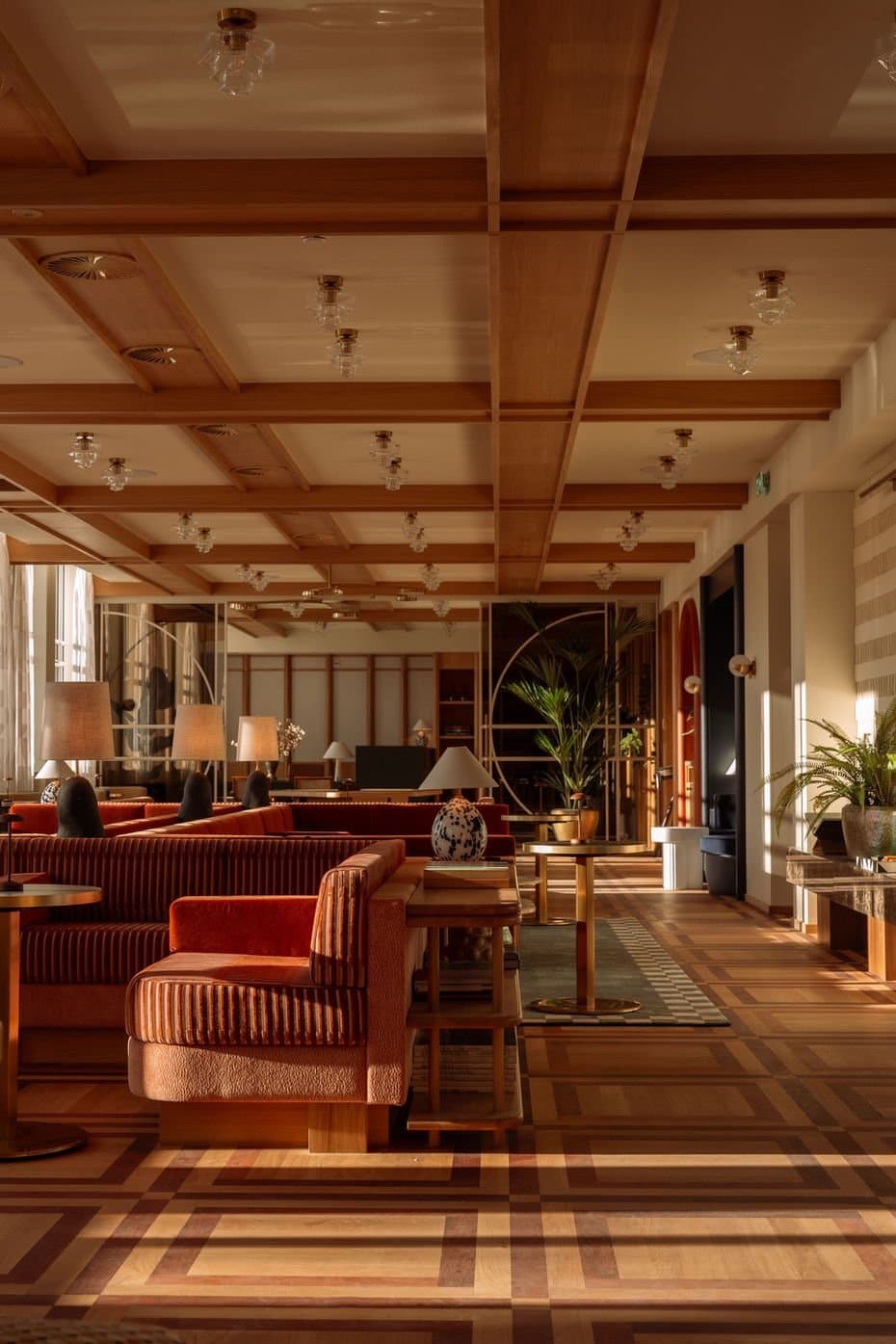 Hotel lobby interior with teak and timber furniture for hospitality FF&E procurement